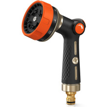 (1, Orange) Heavy Duty Metal Garden Hose Spray Gun, 10 Patterns, Thumb Flow Control, High Pressure for Plants, Lawns, Car & Pet Washing, Green