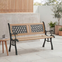 (Twin Cross Style) 3 Seater Garden Bench Wooden Seat Armrests