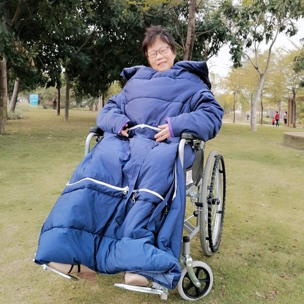 Blue Waterproof Wheelchair Blanket For Adults With Sleeves, Warm Windproof Full Coverage Winter Lap Cover