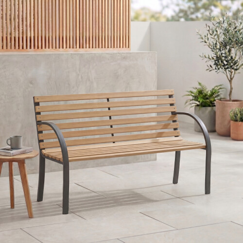 Home Discount 2 Seater Garden Bench Wood Slats Cast Iron