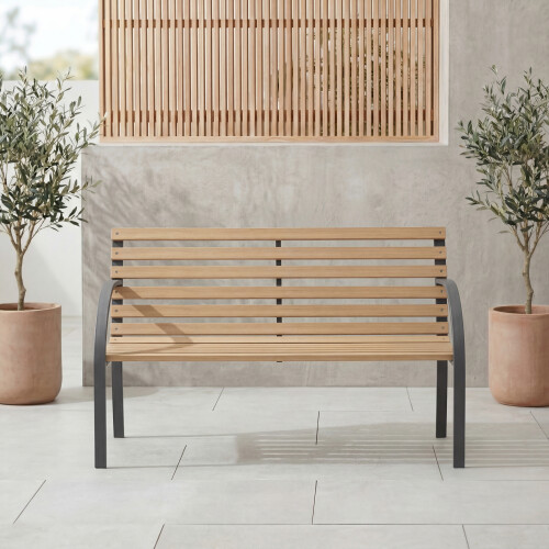 Home Discount 2 Seater Garden Bench Wood Slats Cast Iron 1