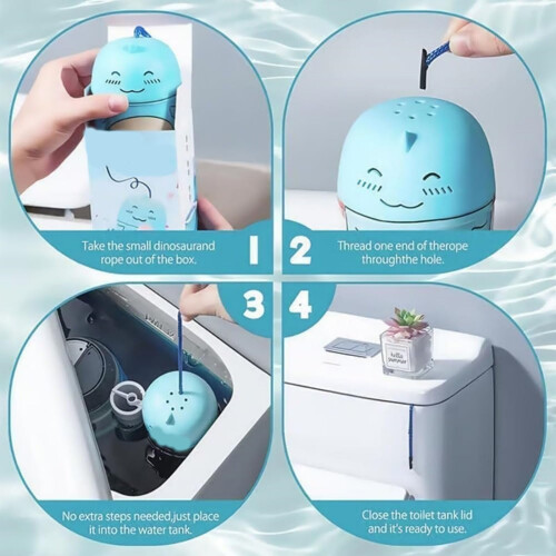 Dinosaur Shaped Toilet Cleaner and Deodorizer Blue 3 Pack, Cute Design Easy Replacement Setup 1