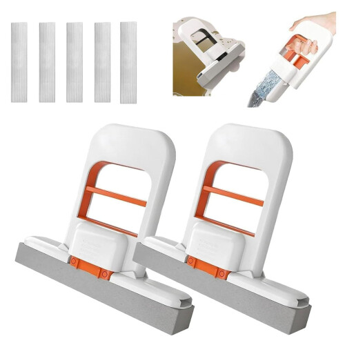 Mini Desktop Foldable Sponge Mop 2 Set, SelfSqueezing Wet Dry Use for Table Kitchen Bathroom Cleaning