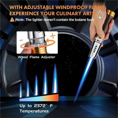Jet Torch Lighter with Adjustable Windproof Flame, Refillable Blue Metal Butane Lighter for Camping 1