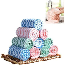 Microfiber Cleaning Cloths 5pcs Super Soft Coral Fleece Dish Rags Reusable Absorbent Non‑Scratch Kitchen Use