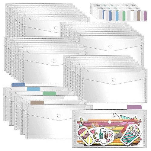 Pacote com 40 envelopes plásticos transparentes reutilizáveis de 12,7 x 25,4 cm (5 x 10 polegadas) com fecho de pressão. 1
