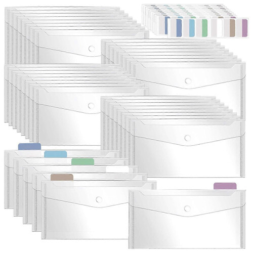 Pacote com 40 envelopes plásticos transparentes reutilizáveis de 12,7 x 25,4 cm (5 x 10 polegadas) com fecho de pressão.