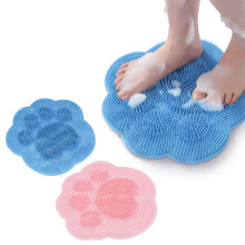 Shower Foot Scrubber Mat 2 Pcs Cat Paw Design NonSlip Suction Wall Mounted Foot Cleaner and Massager for Bath (Pink Blue)