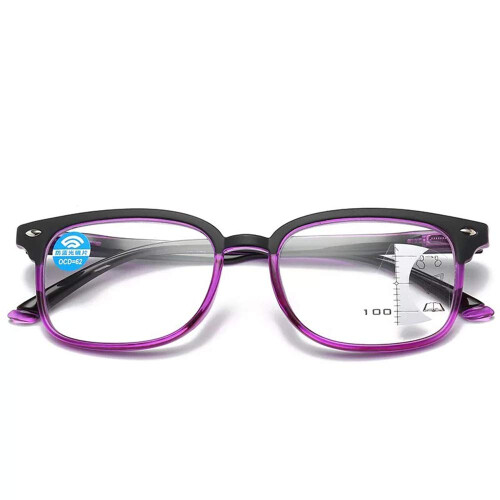 Progressive Reading Glasses +1.00 Anti Blue Light Multifocus Computer Eyewear Vintage Rectangle Gradient Purple 1