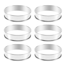 6-teiliges Set runder Kuchenringe aus Edelstahl, doppelt gerollte Muffin- und Tarteformen aus Metall