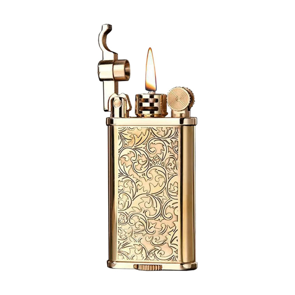 Gold Vintage Kerosene Lighter Hand Carved Brass Windproof Pocket Lighter With Grinding Ignition Finish