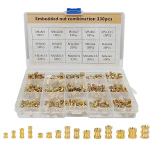 Conjunto de 330 porcas de inserção roscadas de latão M2 M3 M4 M5 com rosca fêmea e recartilhado para impressora 3D