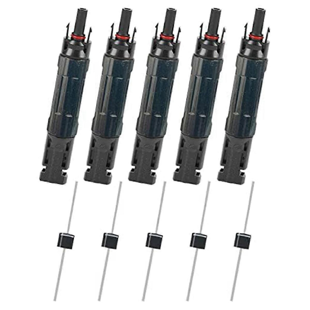 5 Pcs Pv Solar Panel Male/Female Connectors, Built-In Diode Inline Fuse Waterproof Solar Wire Connectors 3251330254367