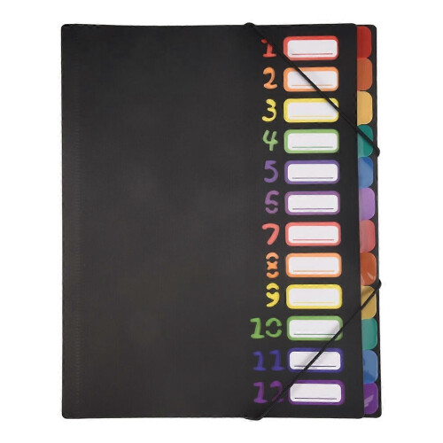 24 Clear Pocket Expanding File Folder 12 Colored Tabs Holds 300 Sheets File Organizer with Numbered Index