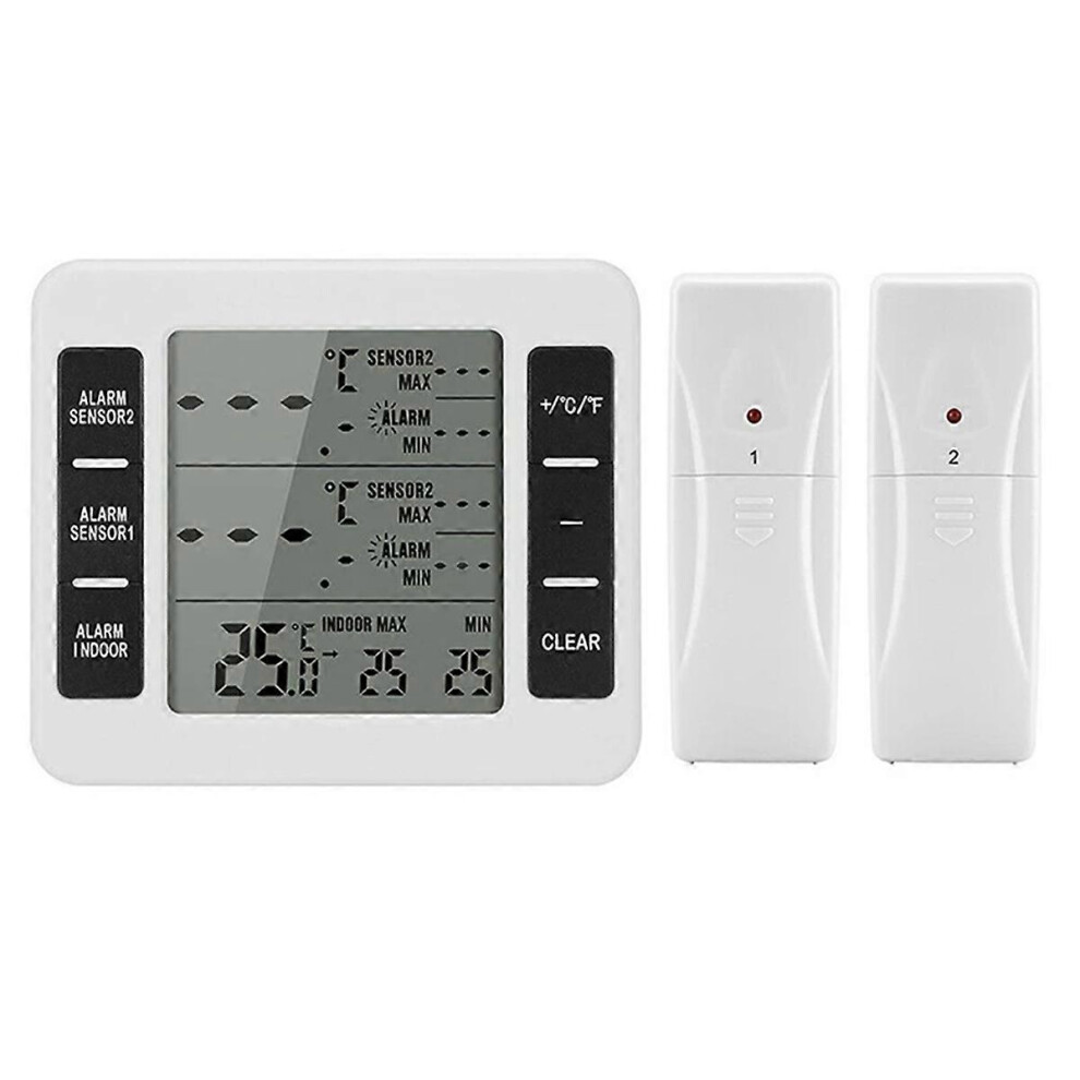 1Set Wireless Freezer Thermometer with 2 Remote Sensors Low Temperature Alarm for Refrigerator