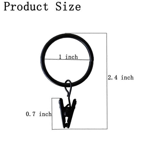 16 Pack Black Curtain Rings with Clips for Hanging Curtains 1