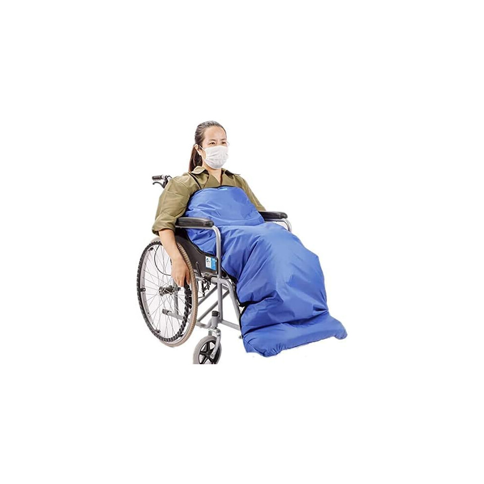 Blue Waterproof Wheelchair Blanket For Seniors With Fleece Lining, Windproof Warm Lap Cover With Foot Pocket