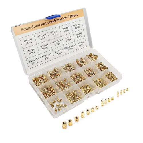330 Pcs Brass Threaded Insert Nuts M2 M3 M4 M5 Female Thread Knurled Nut Inserts for 3D Printer 1