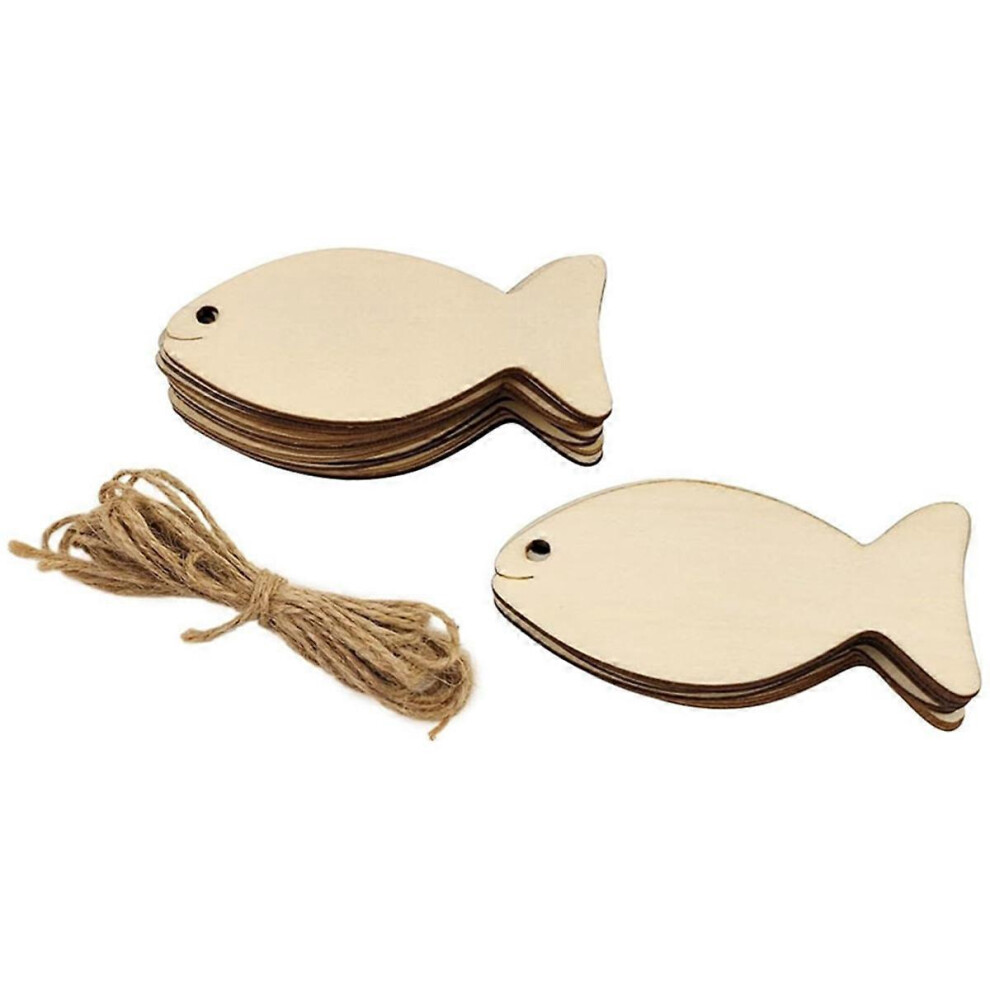 100PCS Unfinished Wood Fish Cutouts Hanging Ornaments DIY Craft Gift Tags for Party