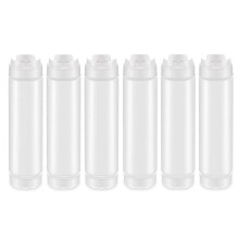 6 botellas de plástico invertidas de 473 ml (16 oz) con dosificador de condimentos y boquilla recargable de válvula grande.