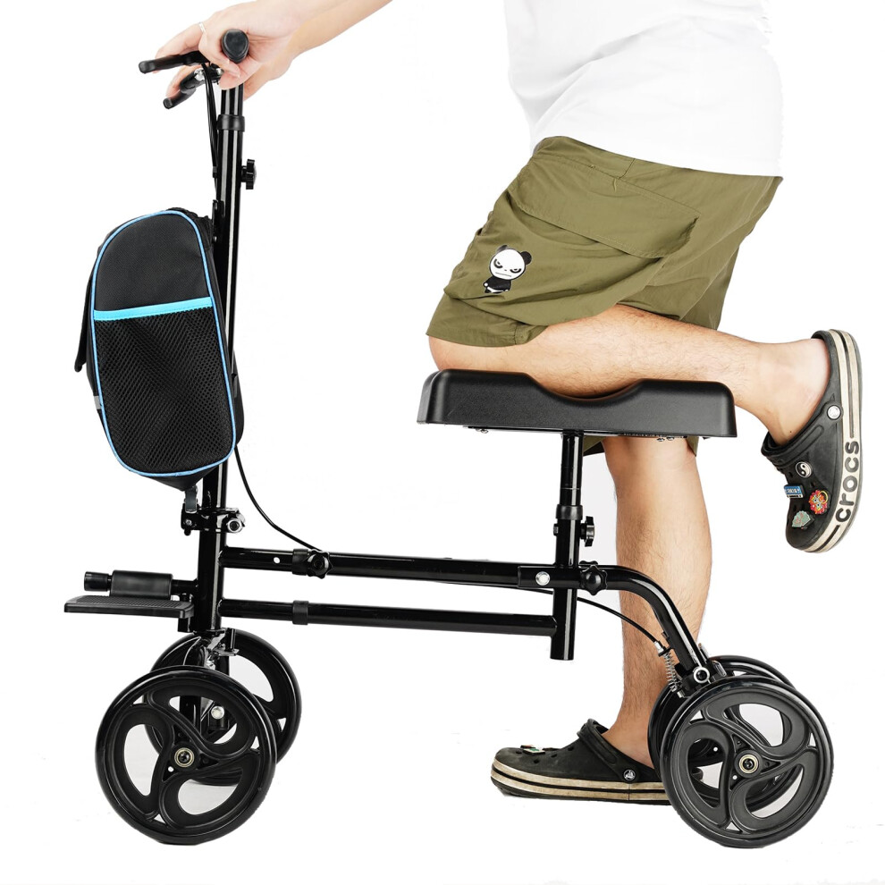 Black All Terrain Knee Scooter For Adults With Air Tires, Foldable Heavy Duty Knee Walker For Foot Surgery Recovery (Black)