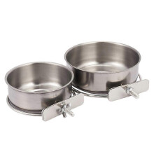 2-Pack Stainless Steel Bird Parrot Feeding Cups with Clamp, Food Water Bowls Feeder for Cockatiel