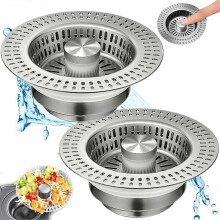 3 in 1 Kitchen & Bathroom Sink Drain Strainer, Metal Sink Stopper, Drain Filter Catcher