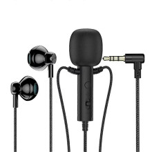 Microfone de lapela intra-auricular de 3,5 mm com fone de ouvido, mini microfone de clipe para karaokê, transmissões ao vivo e aulas online.