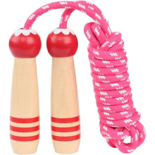 (Red) SCSYV Jump Rope Kids, 7ft Adjustable Cotton Skipping Rope with Wooden Handle for Boys and Girls Fitness Outdoor Exercise