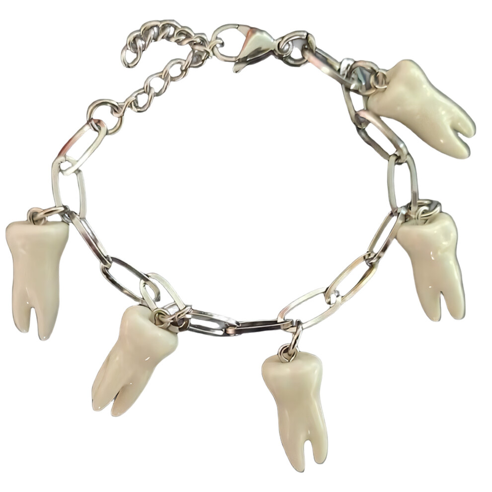 Stylish Ti Steel Bracelet With Unique Resin Teeth Charm Gothic