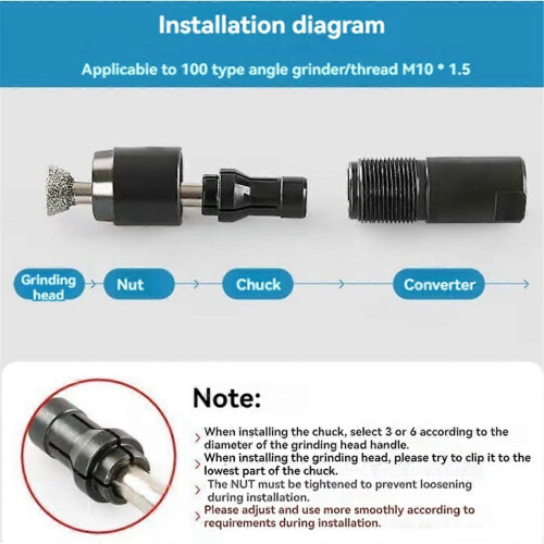 3/6mm Angle Grinder Modified Adapter to Straight Grinder Chuck for 100-Type Angle Grinder M10 Thread 2