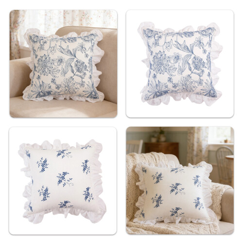 Delicate Ruffle Pillowcase Cotton-blue embroidery pillowcase 2