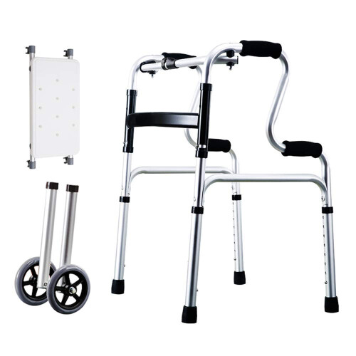 Lightweight Folding Walker for Adults with Wheels, Adjustable Height Aluminum Walking Frame