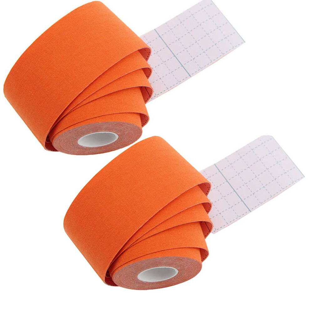 2Pcs Kinesiology Tape 5cm x 5m Breathable Cotton Elastic Support for Muscle Pain Relief and Fitness, Orange