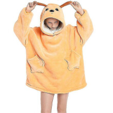 (Yellow dog) Kids Oversized Hoodie Blanket - Soft Fleece Wearable Pullover