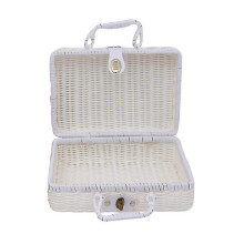 (Beige, M) Vintage Rattan Makeup Organizer Box