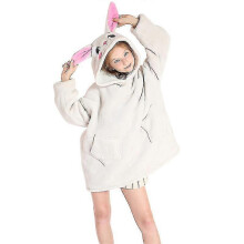 (Grey rabbit) Kids Oversized Hoodie Blanket - Soft Fleece Wearable Pullover