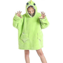 (Green dinosaur) Kids Oversized Hoodie Blanket - Soft Fleece Wearable Pullover