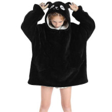 (Black panda) Kids Oversized Hoodie Blanket - Soft Fleece Wearable Pullover