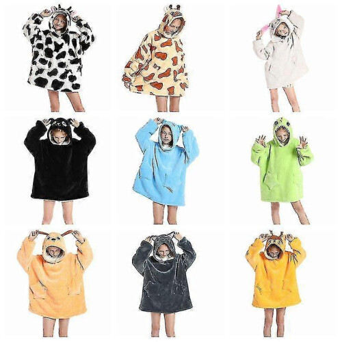 (Dark gray husky) Kids Oversized Hoodie Blanket - Soft Fleece Wearable Pullover