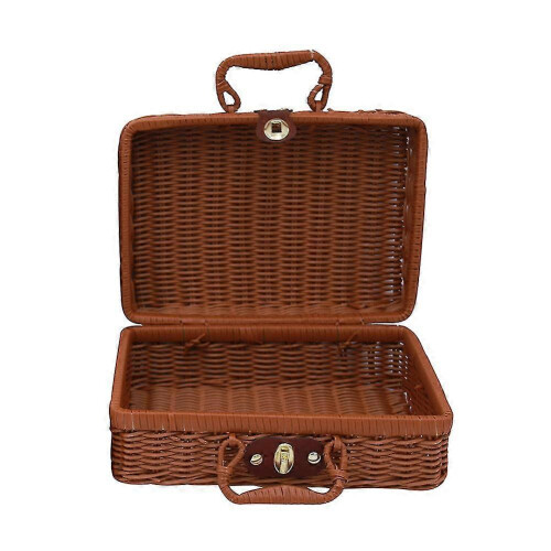 (Dark Coffee, L) Vintage Rattan Makeup Organizer Box