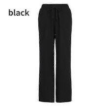 (Black, M) Breathable Cotton Linen Wide Leg Pants for Women