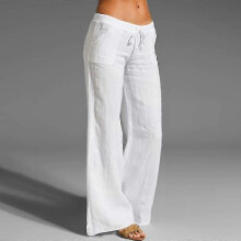 (White, XL) Pantaloni a gamba larga da donna in cotone e lino traspiranti.