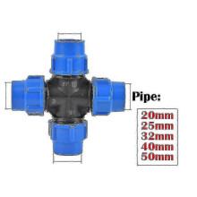(Cross, 25mm) Válvula divisora de agua de PVC/PE de 20-50 mm para riego de jardines.