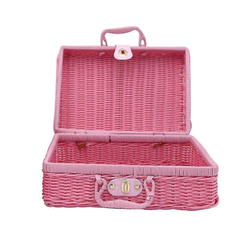 (Light Pink, L) Vintage Rattan Makeup Organizer Box