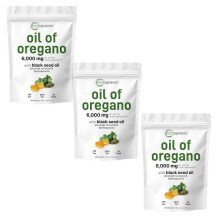 (3pcs) Oil of Oregano & Black Seed Oil 6000mg, 300 Gels, Gluten-Free Immune Support