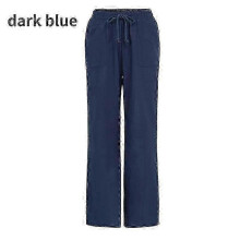 (navy blue, 2XL) Pantaloni a gamba larga da donna in cotone e lino traspiranti.