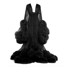 (Black, M) Feather Sleeve Maxi Dress for Bachelorette Parties A-qt
