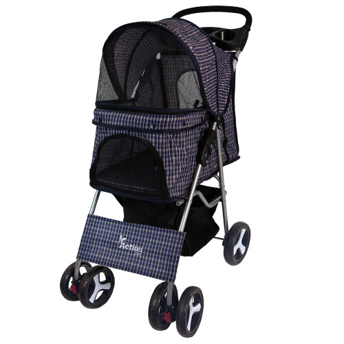 Actiaspet Blue Tartan Pet Stroller Foldable Pushchair 1