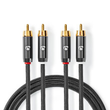 Stereo Audio Cable | 2x RCA Male | 2x RCA Male | Gold Plated | 1.00 m | Round | Gray / Gray With Metal | Carton with covered window